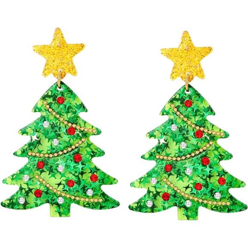 Christmas Earrings - Christmas Tree Drop Dangle Earrings